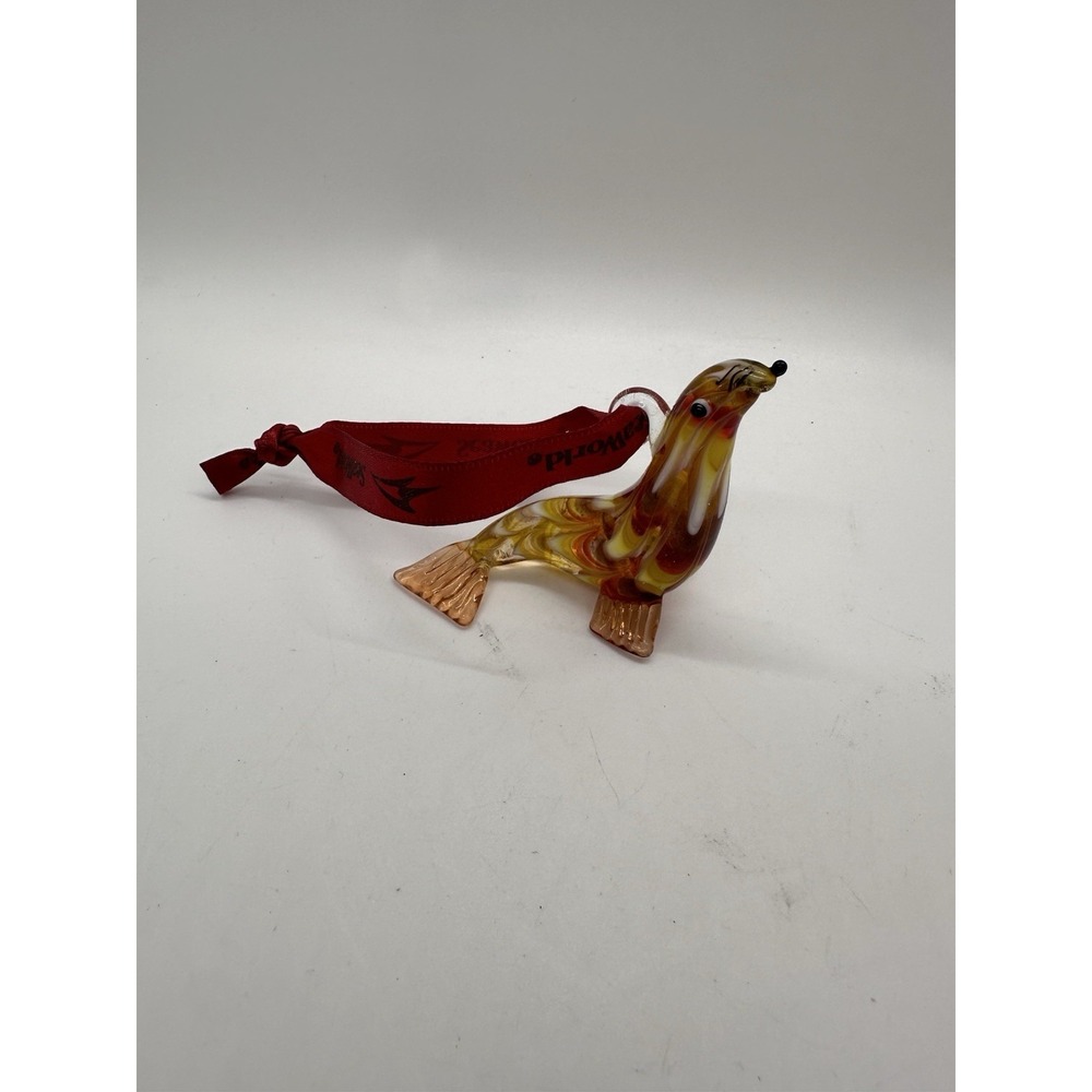 SeaWorld‎ Hand Blown Glass Sea Lion Ornament Brown Swirl w Ribbon